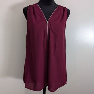 Sleeveless Zipper blouse red burgundy summer tank top vacation office